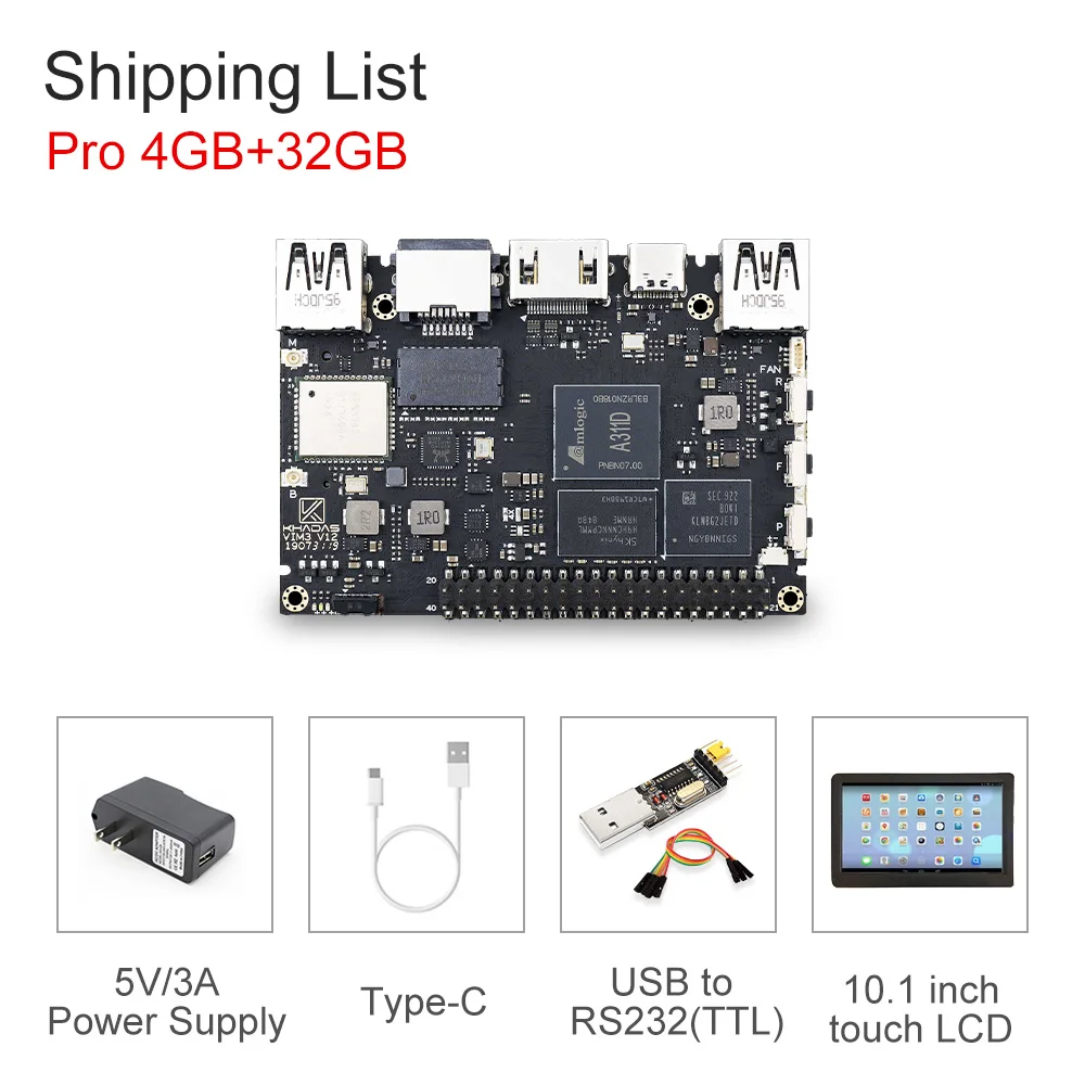 Bundle6 Khadas VIM3 одноплатный компьютер Amlogic A311D с 5,0 топами NPU AI tensorflow x4 Cortex-A73 x2 A53 ядрами SBC android linux - Комплект: Bundle6