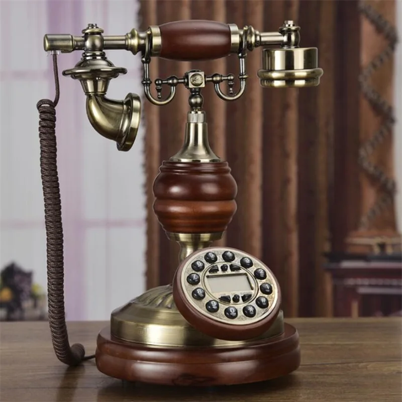 

Retro Corded Old Phone Antique Corded Landline Home Phone Fixed Digital Push Button Solid wood for Office Home Family Telephone