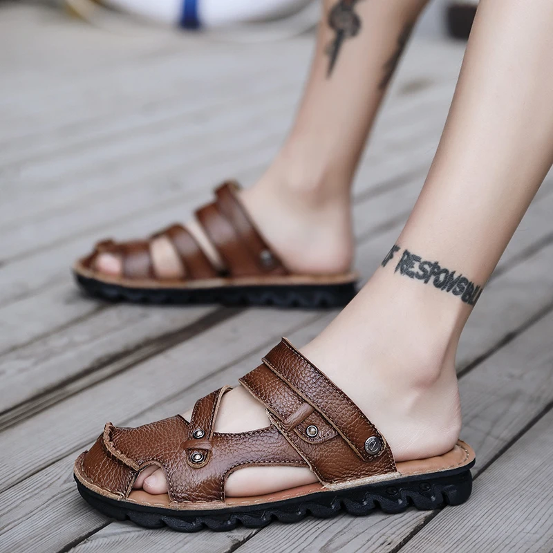 

sandles comfort summer men shoes breathable gladiator sandales male genuine sandalia sandalias mens man outdoor leather mens in