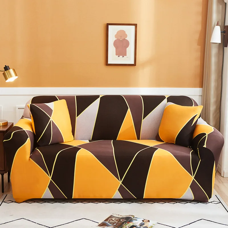 Чехол для дивана из спандекса с принтом в клетку эластичный оранжевый