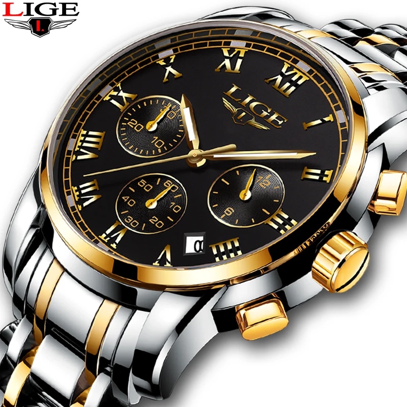 Часы LIGE Мужские кварцевые спортивные с хронографом популярные классические