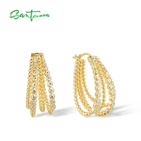 santuzza pure 925 sterling silver hoop earrings for women white cubic zirconia gold color charming earrings trendy fine jewelry