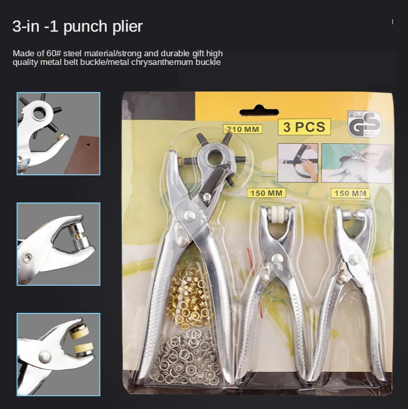 

3pc Leather Belt Hole Punch + Eyelet Plier + Snap Button Gro
