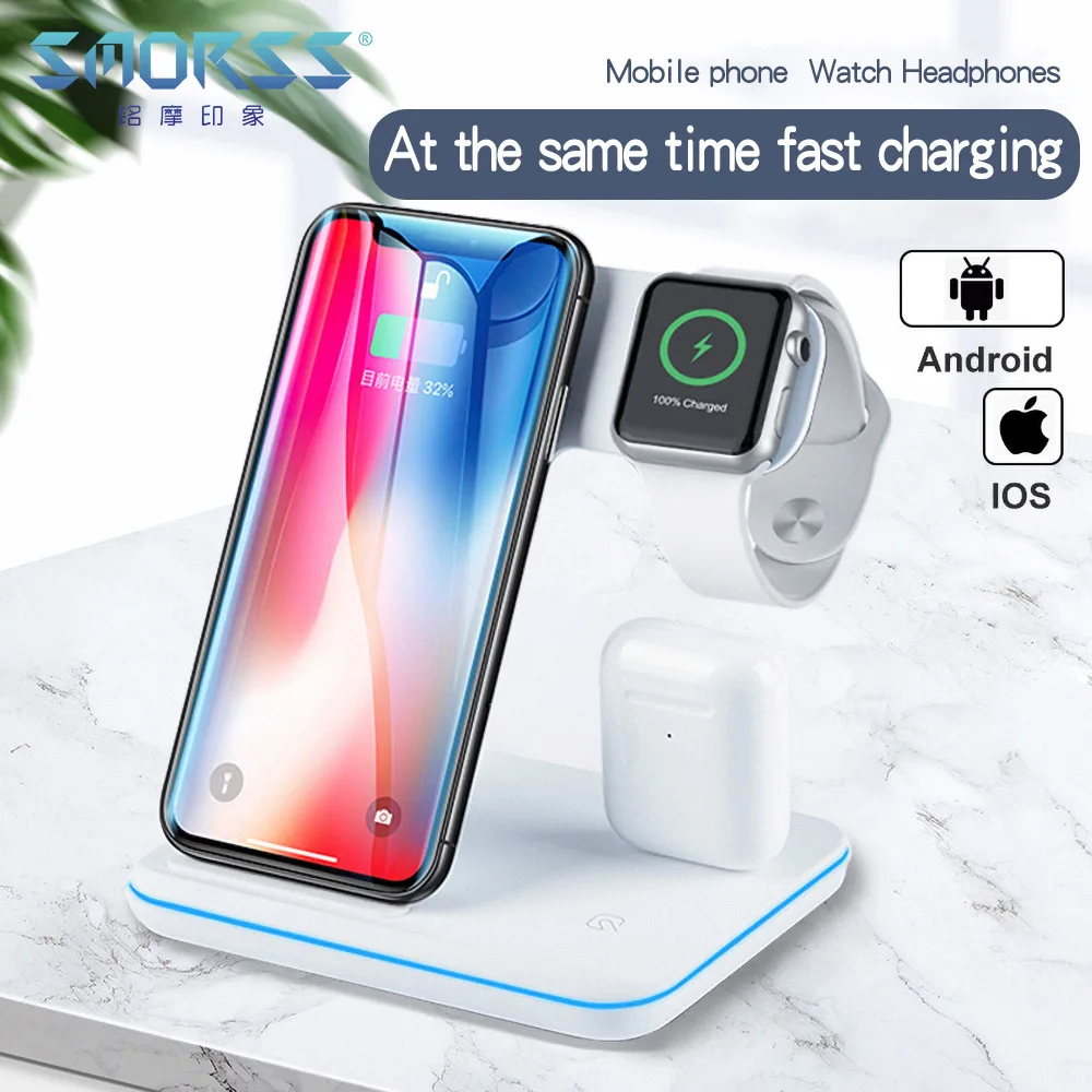 Беспроводное зарядное устройство для iPhone 11 PRO MAX samsung S10 быстрая Беспроводная 3 в 1