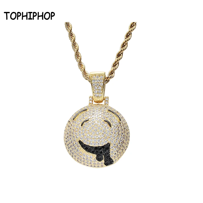 

TOPHIPHOP New Hip-Hop Jewelry Micro-Inlaid Zircon Pendant Drooling Expression Pendant Copper Zircon Hiphop Pendant