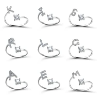 creative a z alphabet 26 letter rings personlity initial name open rings silver color rhinestone finger ring party jewelry gift