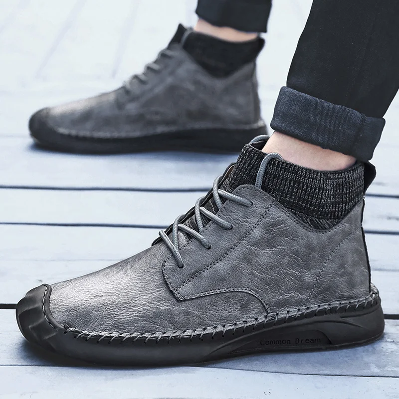 Ботильоны мужские высокие повседневная обувь на шнуровке удобные ботинки носки