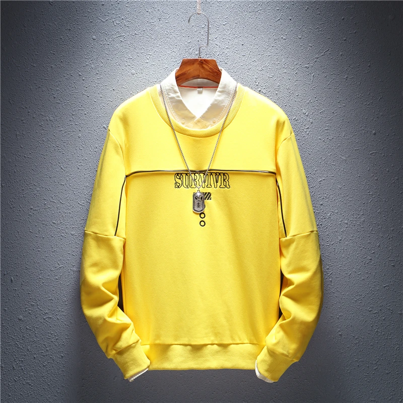 Мужская хлопковая толстовка с вышивкой Повседневная однотонная Толстовка