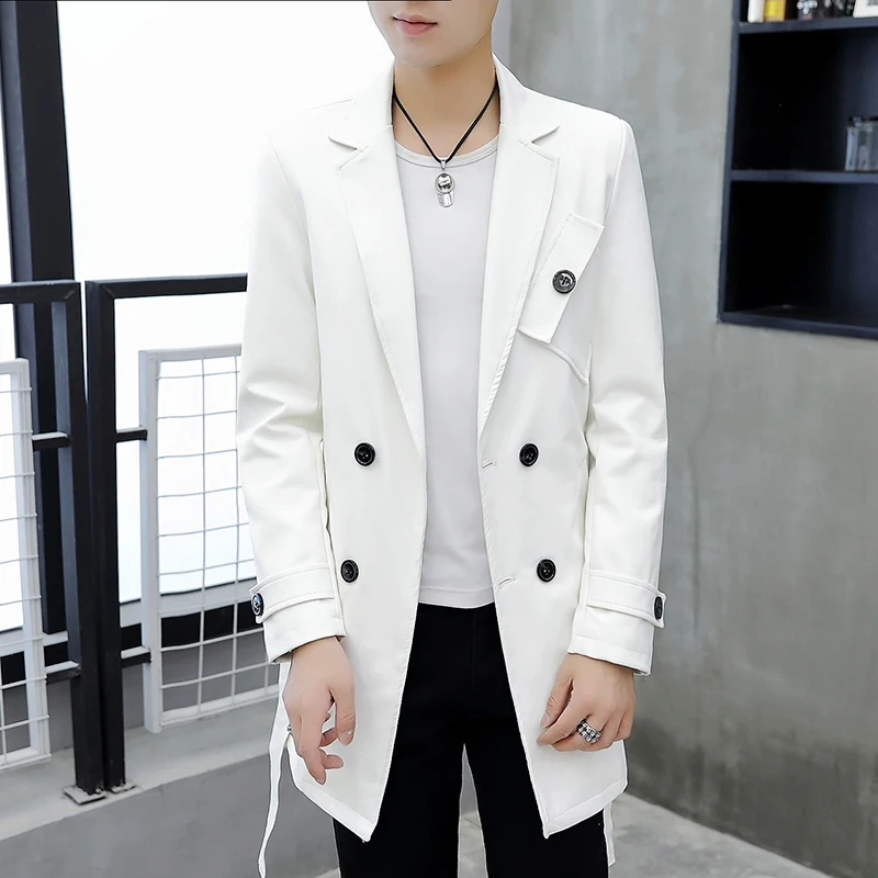 2019 Осенняя мода мужская кожаная куртка блейзеры черный мужской длинный кожаный