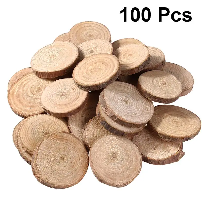 

100Pcs Pine Wood Slices Double-sided Natural Round Wood Chips DIY Handmade Home Decoration Photograghy Props(Below 3cm Diameter)