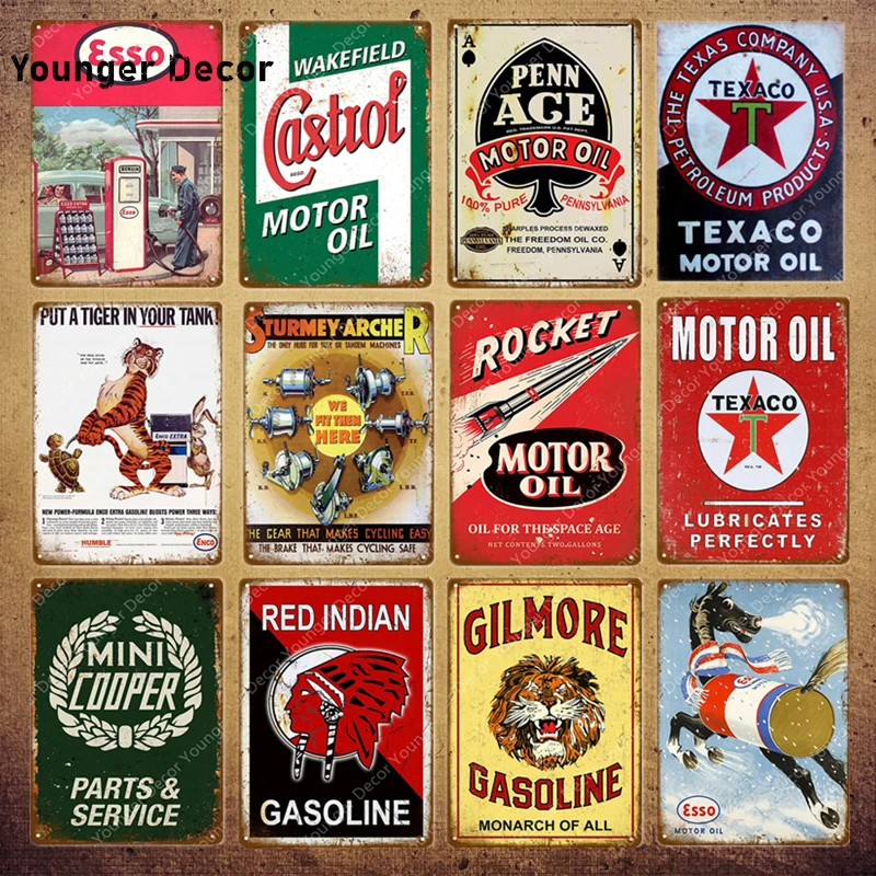 Gilmore бензиновый Декор Esso Castrol Texaco Rocket Motor Oil винтажный металлический постер для паба бара гаража табличка Ретро жестяная вывеска YI-089