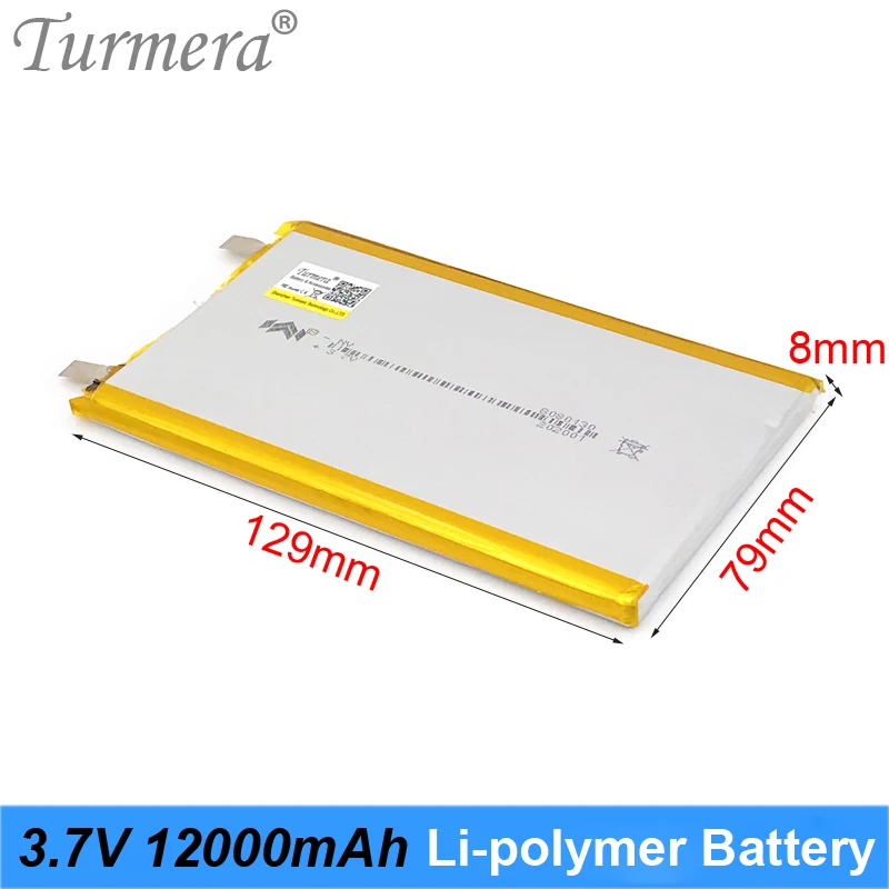 

Turmera 3.7V 12000mAh Li-polymer Battery Rechargeable 3.6V Lithium Battery for Power Bank and 12V Uninterrupted Power Supply Use