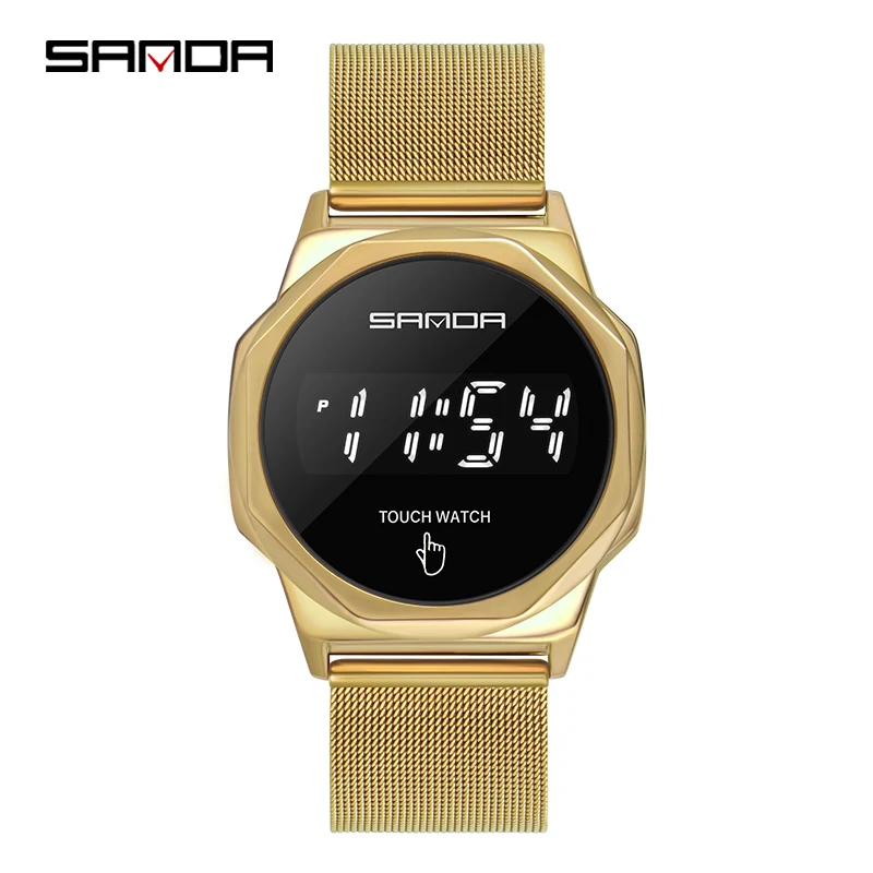 

Часы наручные SANDA мужские светодиодные цифровые, брендовые модные деловые с браслетом под платье и сенсорным экраном, 2020