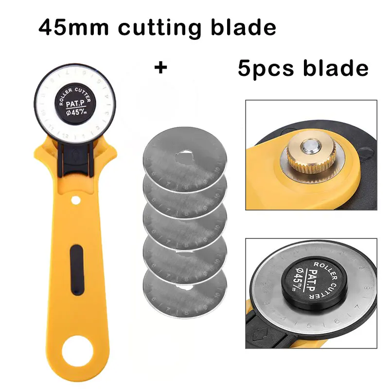 

45MM Patchwork Roller Round Knife Set Yellow Stainless Steel Cutting Round Knife for Cutting Leather sewing supplies scissors