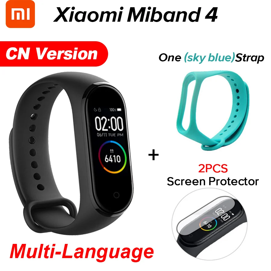 CN Sky Blue N Film Xiaomi mi Band 4 Smart mi band 4 Цвета экран Браслет фитнес-трекер для измерения сердечного ритма Bluetooth 5,0 водонепроницаемый банда4 - Цвет: CN Sky Blue N Film