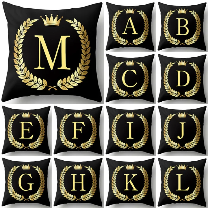 

1Pcs Black Golden Crown Letter New Year Accessories Polyester 43*43cm Cushion Cover Sofa Home Decoration Throw Pillowcase 40553