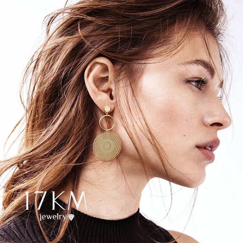 Женские винтажные ажурные Серьги Подвески 17KM модные геометрические круглые
