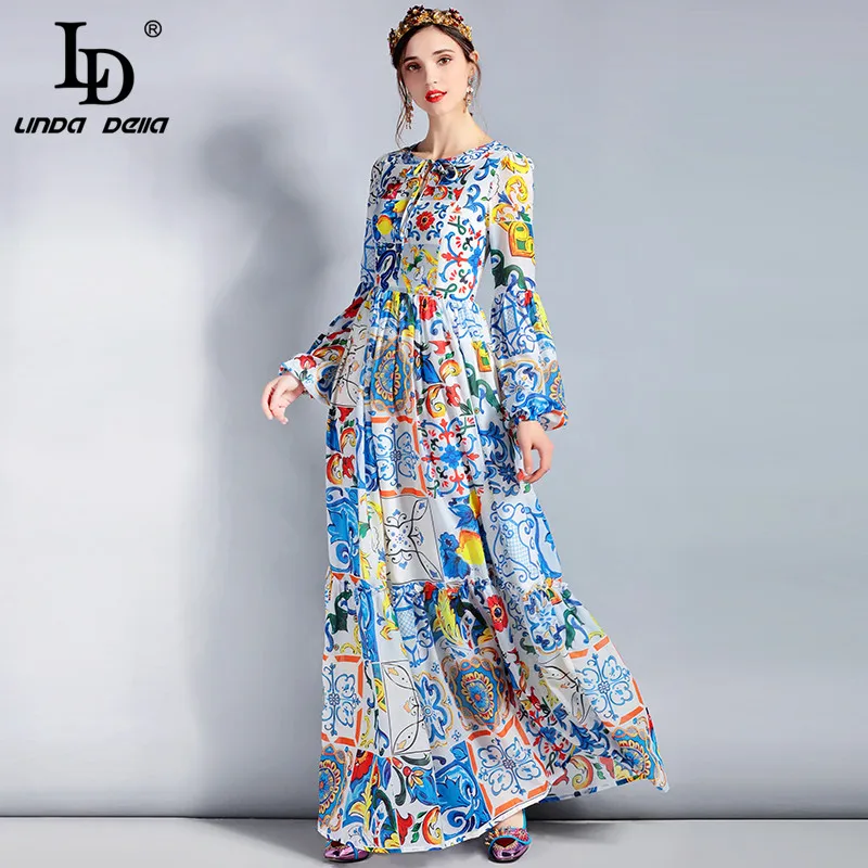 Женское платье макси LD LINDA DELLA повседневное длинное с длинным рукавом и цветным