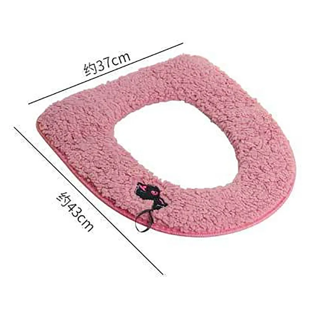 Cute Embroidered Cartoon Thicken Toilet Seat Cover Mat Sticky Button Closes Tool Lid Accessories Soft Cushion | Дом и сад