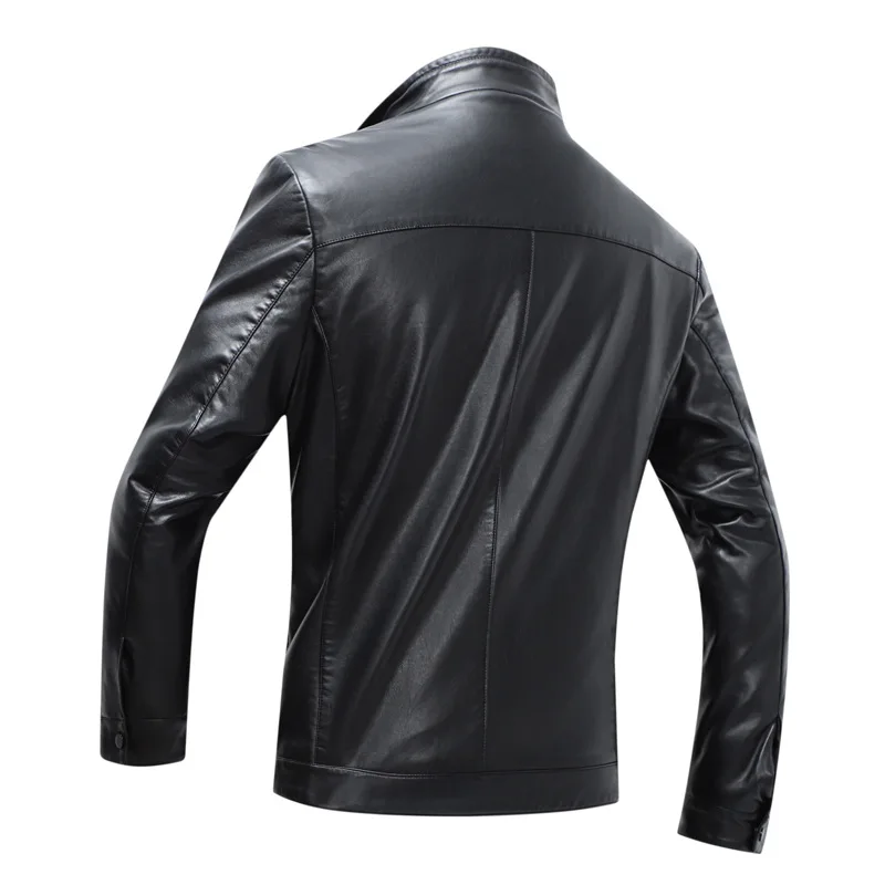 

QUANBO 2019 Autumn Winter New Casual Men Fur Jacket Fashion Slim Fit Warm Velvet Men Leather Jacket Brown Biker Jacket 4XL