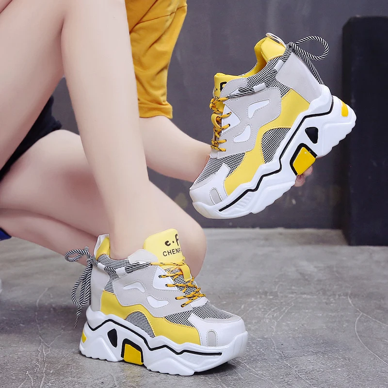 

2021 Women Autumn Sneakers Platform 8CM Heels Casual Shoes Thick Sole Breathable Ladies Vulcanized Shoes Sneakers Zapatos Mujer