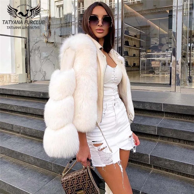 2022 New Real Fox Fur Jackets With Genuine Sheep Leather Fashion Overcoat Locomotive style Natural Fox Fur Coats Luxury Outwear