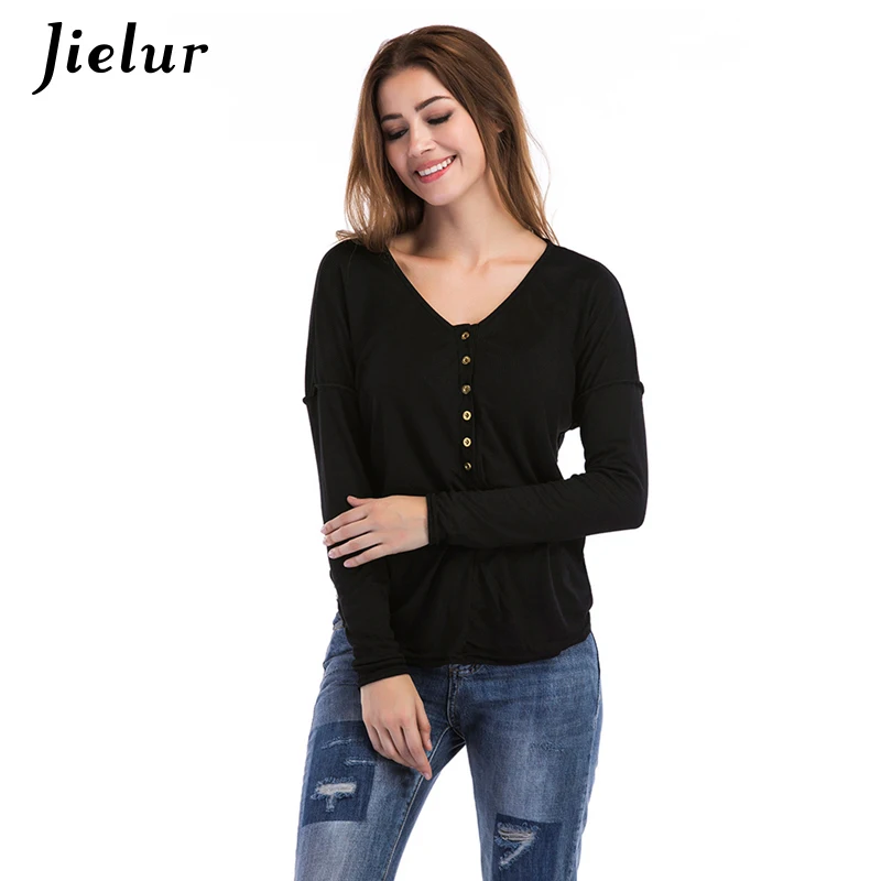 Женская Повседневная футболка с длинным рукавом однотонная свободная на