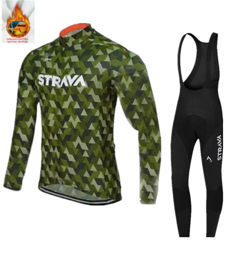 2018 зимняя команда STRAVA Новый термальный флис Велоспорт Джерси велосипед брюки