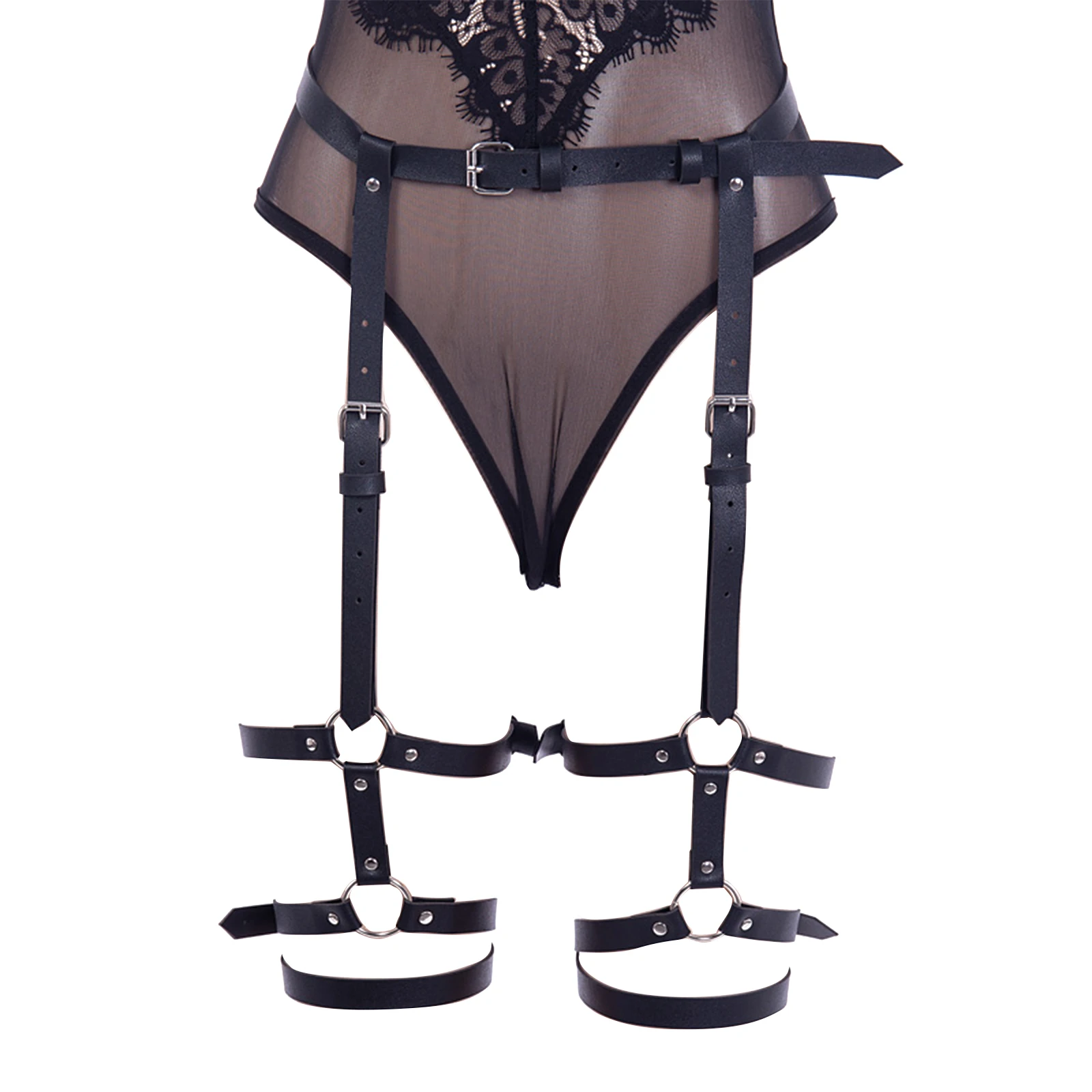 

Women Leather Leg Garter Belt Fashion Elastic Cage Body Hollow Leg Garter Belt Suspender Strap Gothic Strappy Leg Garter Belt