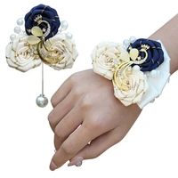 bridesmaid bracelet wedding wrist flower bracelet ribbon flowers pearl bride gifts wrist flower marriage accessories