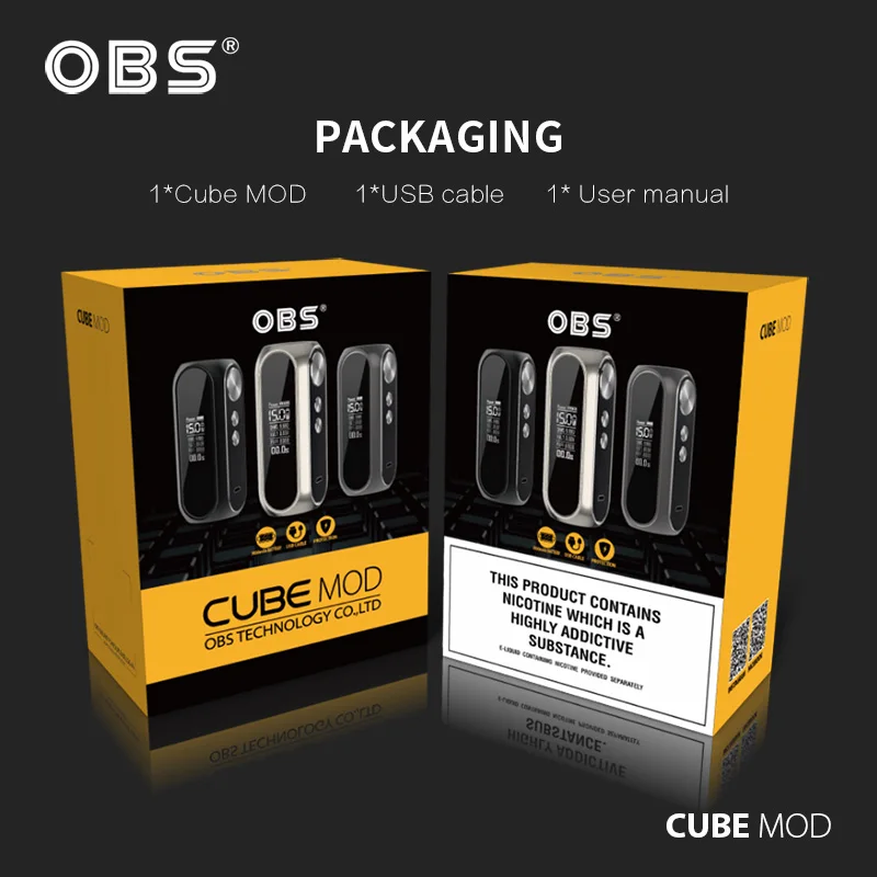 

Original OBS Cube VW Box MOD 3000mAh Battery Electronic Cigarette Max 80W Output Vape Mod Box 3000mAh 1 Year Warrenty