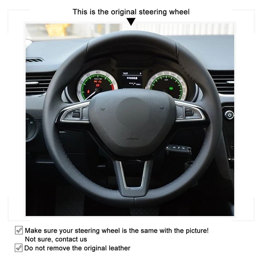 Сшитая вручную черная искусственная кожа Чехол рулевого колеса автомобиля для