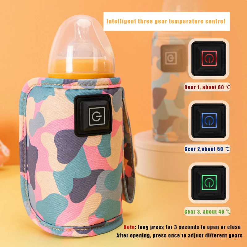 Calentador port&aacute;til de biberones para beb&eacute;, funda de calor para biberones, Cargador USB de cuero, taza de viaje, termostato de leche, para invierno al aire libre-1
