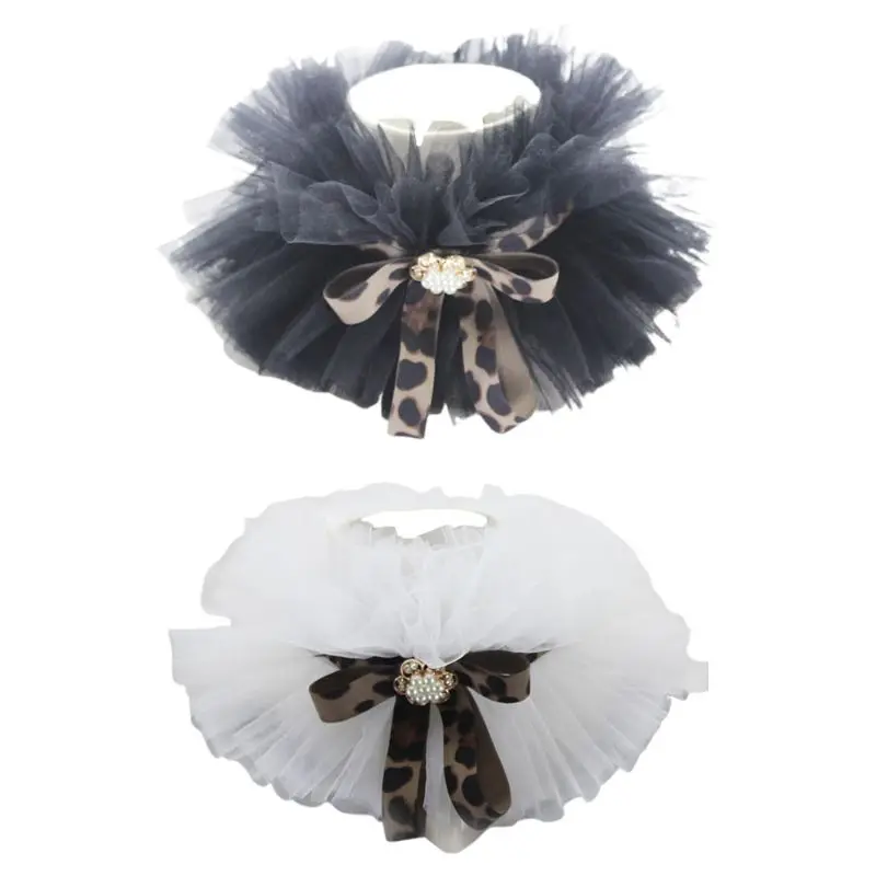 

896E Women Victorian Ruffled Mesh Chocker with Leopard Bowknot Detachable Fake Collar