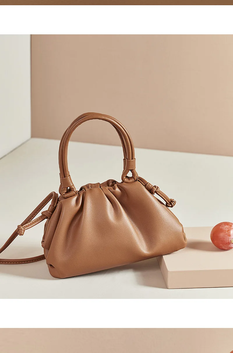 women handbag cowhide Shoulder bag fashion pleated cloud bag