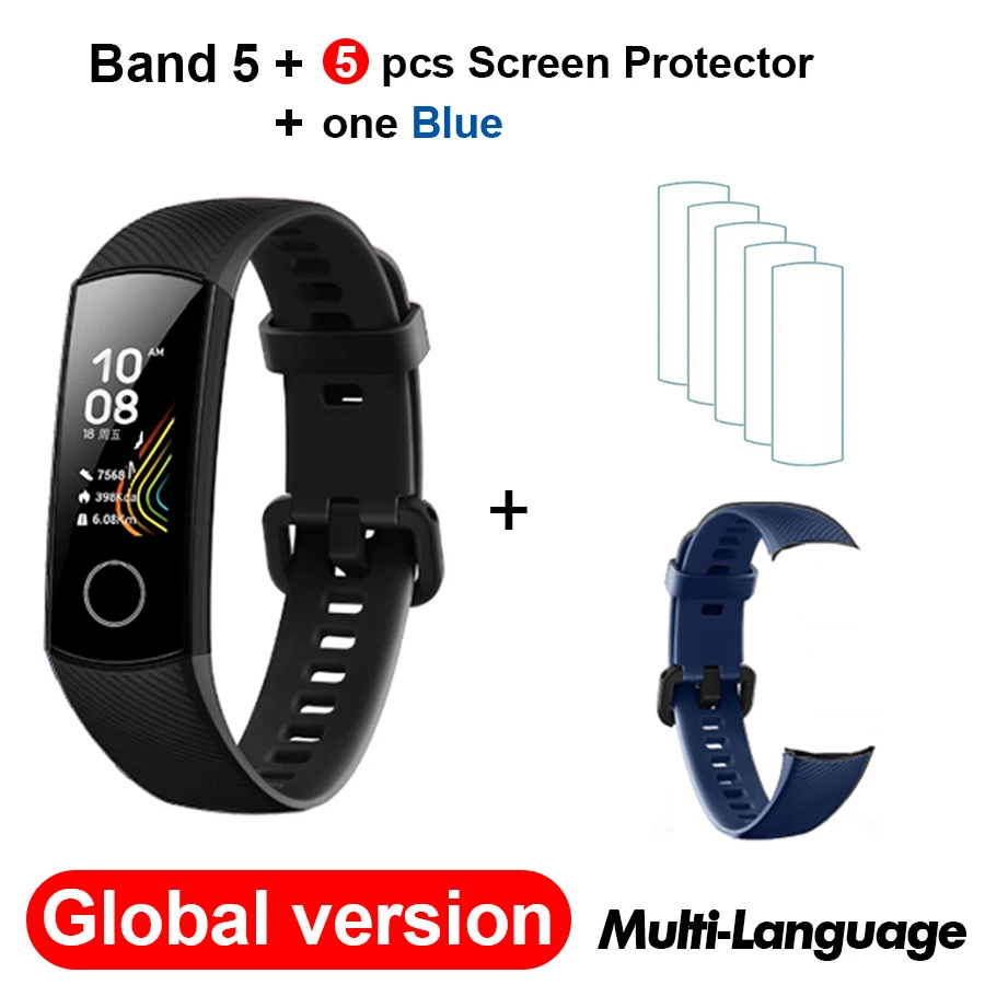 GB N Blue N Film Браслет для Honor Band 5, умный Браслет, 5 оксиметров, волшебный цвет, сенсорный экран, для плавания, для обнаружения сердечного ритма, сна, сна - Цвет: GB N Blue N Film