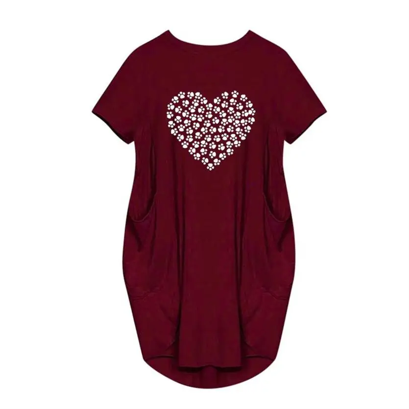 

2021 New Women Dresses Short Sleeve Dress Heart Dog Love Letters Print Dress Women Vestidos Maxi Beach Plus Size Cheap Clothes