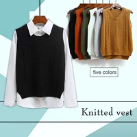 autumn sweater vest womens solid knitted vest korean style student v neck pullover loose casual knitting tops outerwear