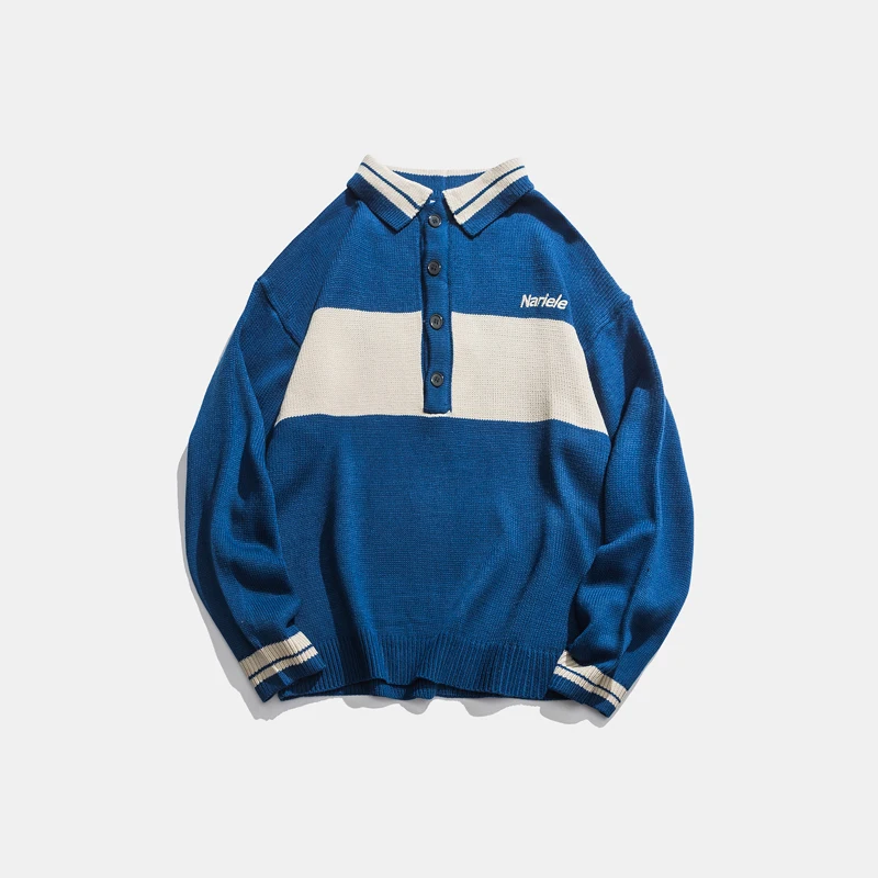 Мужской пуловер в стиле ретро акриловый воротник поло большие размеры хип-хоп