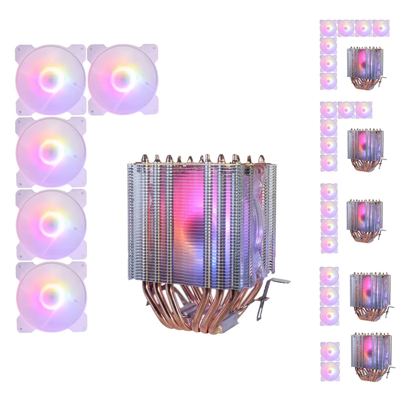 

6 Copper Tube CPU Radiator Chassis Fan Synchronous Lighting 1150AMD1366 2011 Crystal Lamp Single Fan+Chassis Fan
