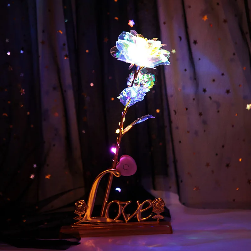 

New 24K Colorful Golden LED Decorative Glass Rose Wedding Decoration Creative Gift Lighting Rose Romantic Valentine's Day Gift