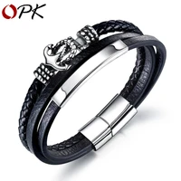 europe and america selling domile fashion multi layer leatherjewelry stainless steel ring dracelet men titanium gold