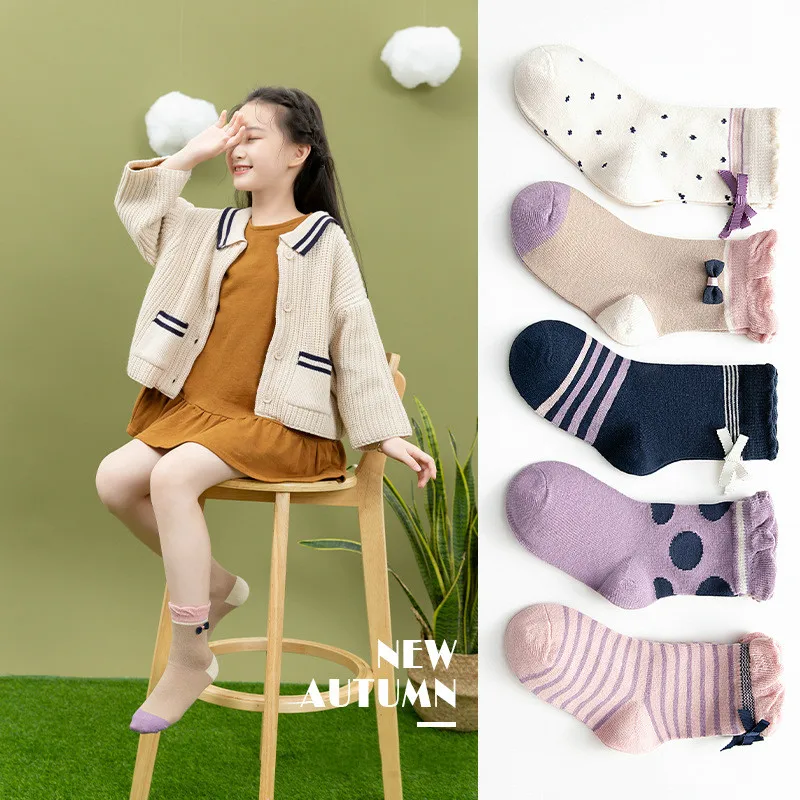 Милые носки для маленьких девочек 5 пар/лот детские весна осень модные мягкие