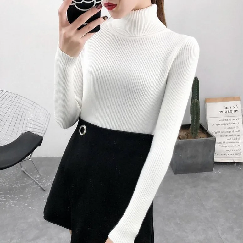 

2020 Autumn Winter Thick Sweater Women Knitted Ribbed Pullover Sweater Long Sleeve Turtleneck Slim Jumper Soft Warm Pull Femme