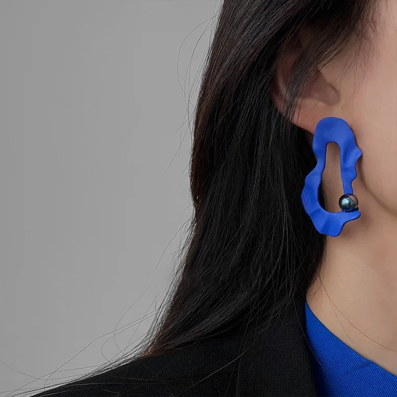 

Advanced Sense Deep Blue Irregular Geometric Circle Earrings For Women Fashion Personality Statement boucle oreille femme