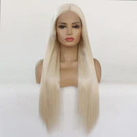 long natural white blonde 0809color synthetic lace front wigs high temperature fiber 24 inch lace front wig heat resistant
