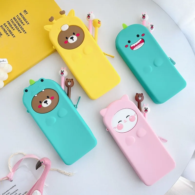 Большая косметичка забавный медведь искусственная для карандашей Пеналы сумки