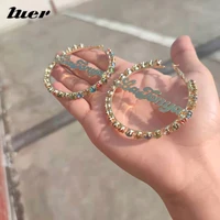luer new custom name hoop earringsstainless steel colorful zircon earring hip hop style personalized gift jewelry for womem