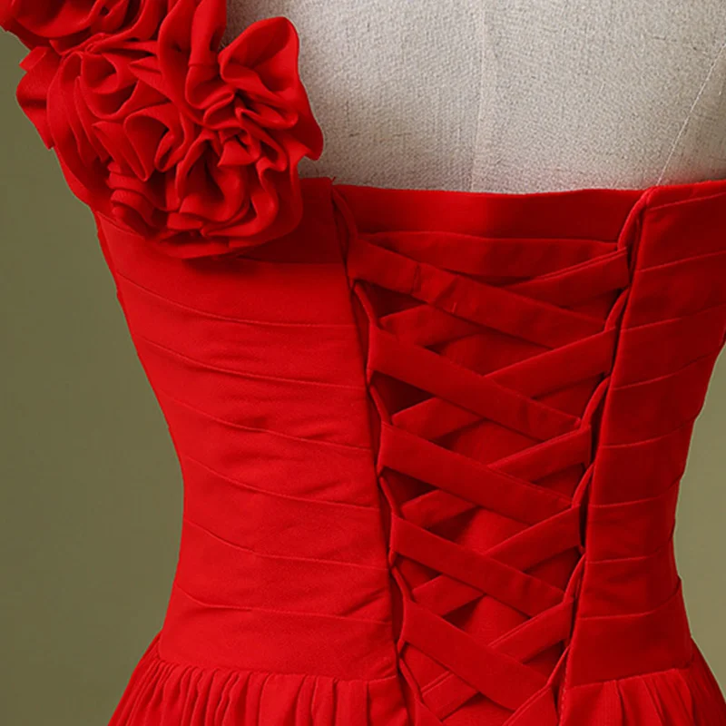 

Elegant Bridesmaid Dress V Neck One Shoulder Maid Of Honor Gowns Sleeveless Lace Up Floor Length Robe Demoiselle D'Honneur SD126