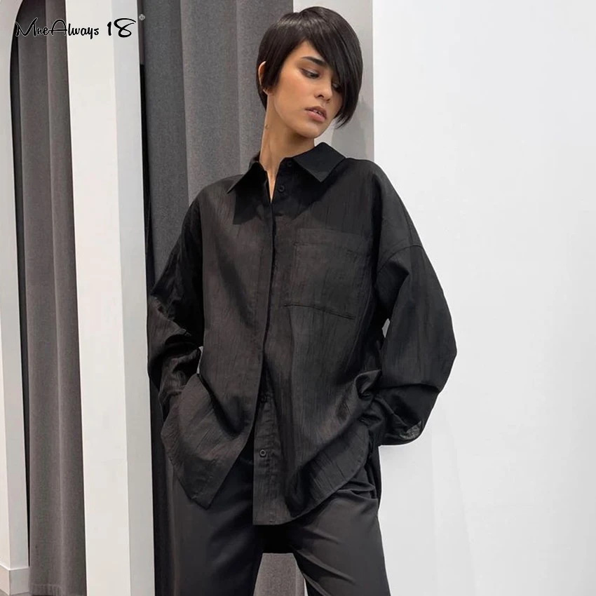 

Mnealways18 Fashion Black Women Outfit Fall Clothe 2021 Long Sleeve Shirt With Trousers Loose Tracksuit Ladies 2 Piece Pants Set